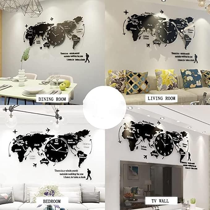 World Map Stylish 3D Wall Clock For Home Decor Living Room Bed Room Office Unique Clock Best Gift Item Best For Wall Decor