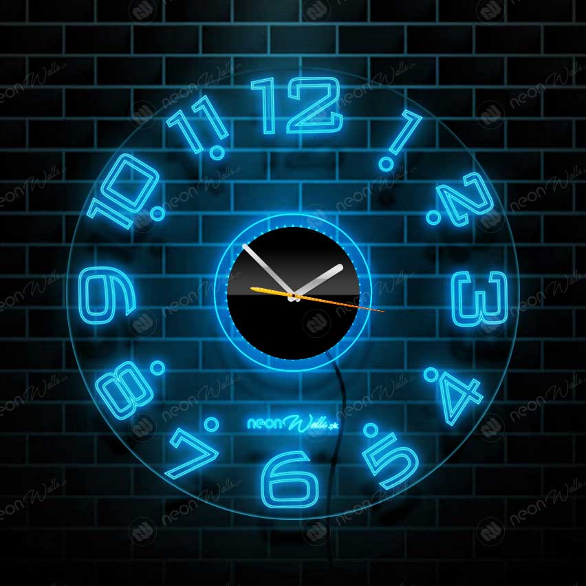 Neon Light Analog Modern Wall Clock - Illuminate with Neon LED Backlight