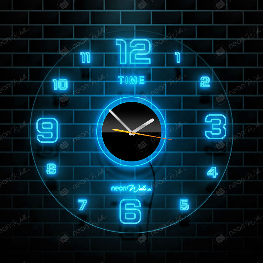 Acrylic Modern Neon Wall Clock With Neon LED Backlight (12 inches) - Neon Light