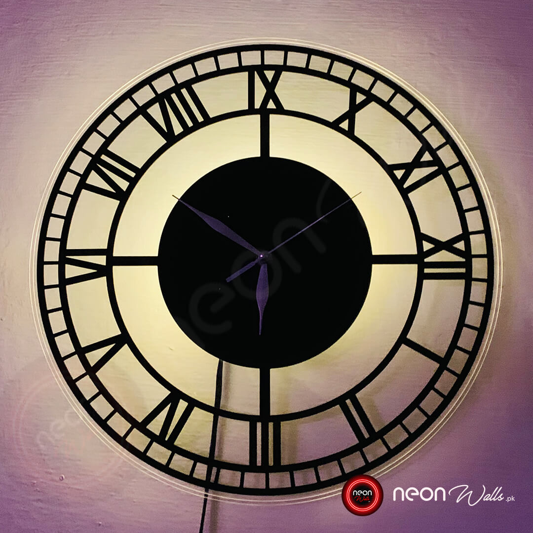 Roman Mirror Wall Clock - Black Acrylic