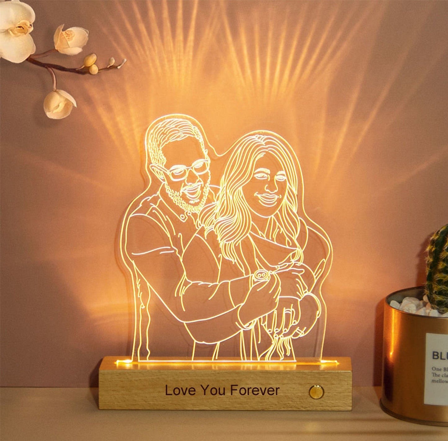 Custom 3D Photo Night Lamp | Personalized Photo Night Light w/ Portrait Illusion Design | 3D Custom Night Lamp from Photo | Anniversary Gift