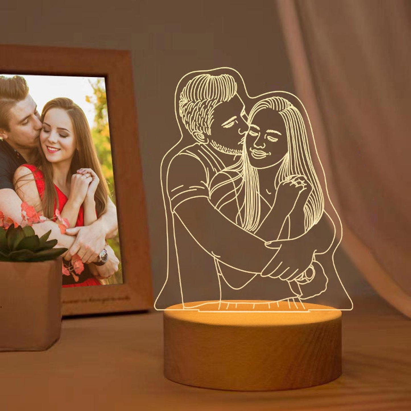 Custom 3D Photo Night Lamp | Personalized Photo Night Light w/ Portrait Illusion Design | 3D Custom Night Lamp from Photo | Anniversary Gift