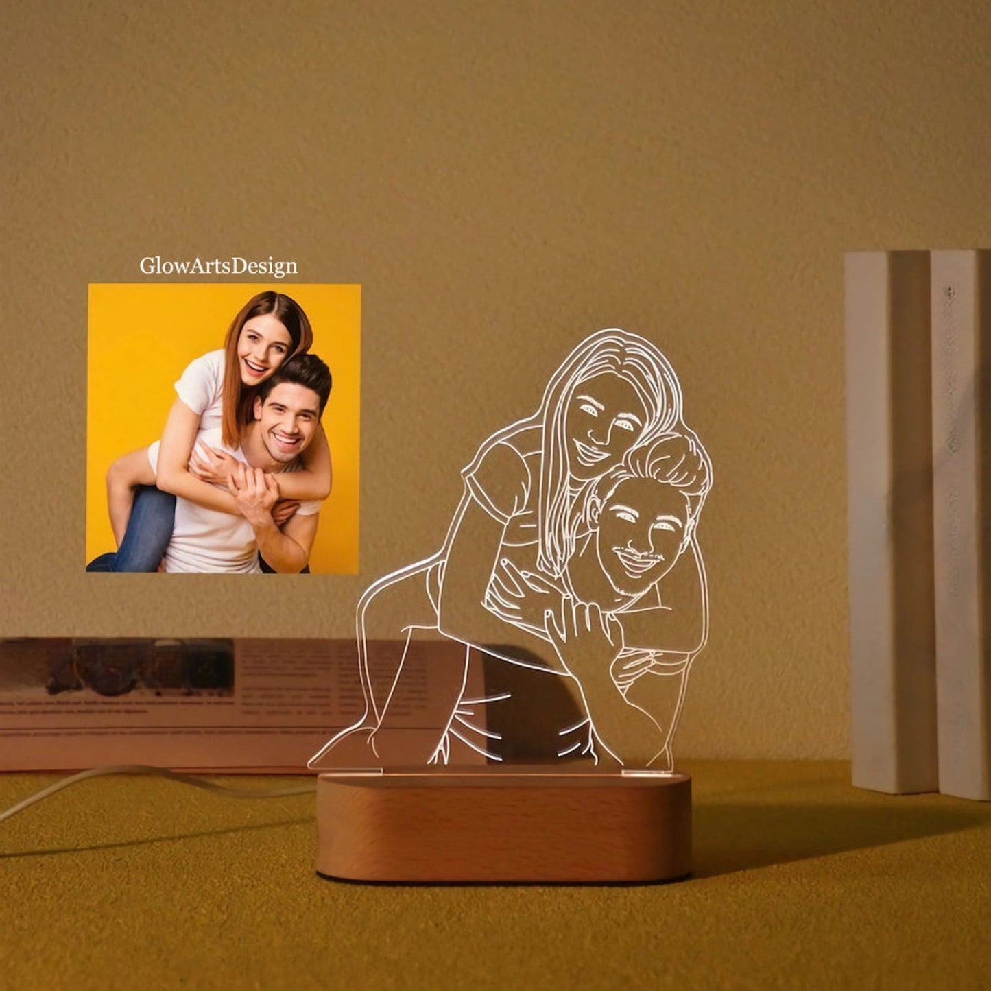 Custom 3D Photo Lamp - 3D Acrylic Lamp - Engraved Photo Lamp - Night Light Lamp With Engraved  - Bedside Lamp - Gift For Couples