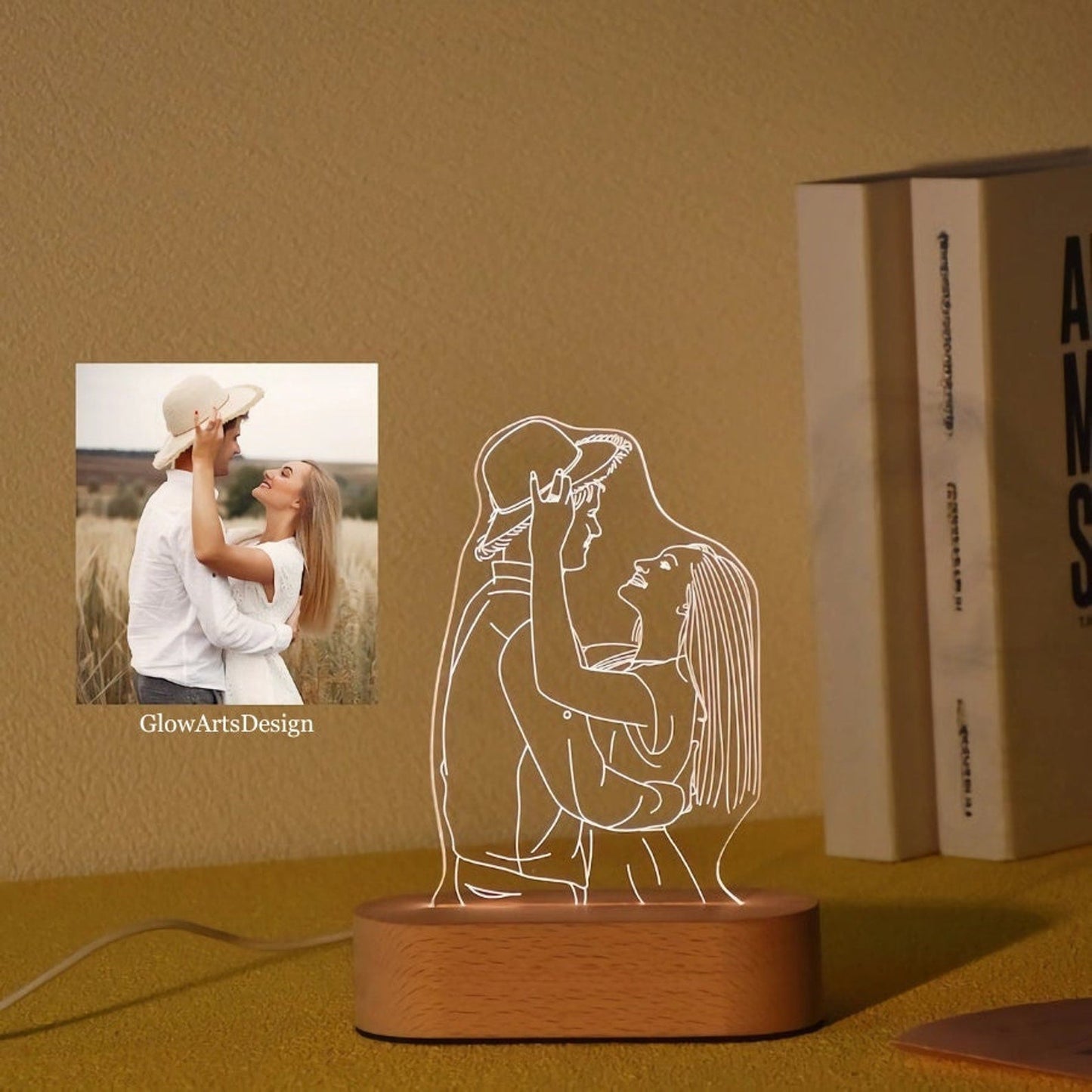 Custom 3D Photo Lamp - 3D Acrylic Lamp - Engraved Photo Lamp - Night Light Lamp With Engraved  - Bedside Lamp - Gift For Couples