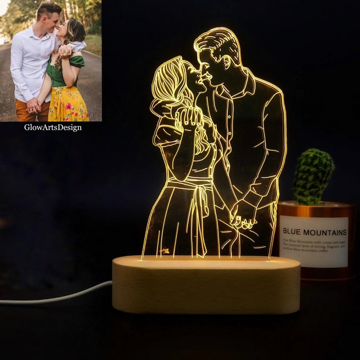 Custom 3D Photo Lamp - 3D Acrylic Lamp - Engraved Photo Lamp - Night Light Lamp With Engraved  - Bedside Lamp - Gift For Couples