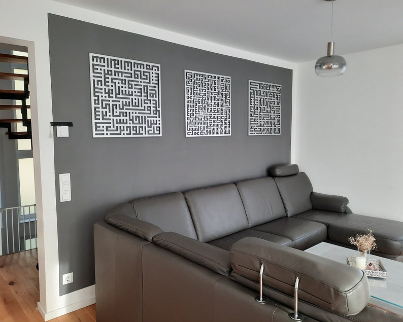 Kufic Acrylic Islamic Wall Art Set of 3 , Arabic Calligraphy Wall Art