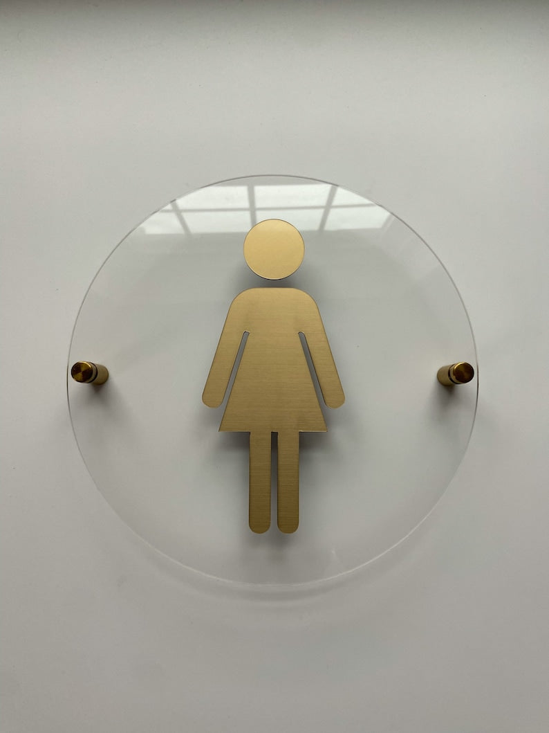 Clear Acrylic Floating Gold Restroom Signs