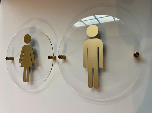 Clear Acrylic Floating Gold Restroom Signs