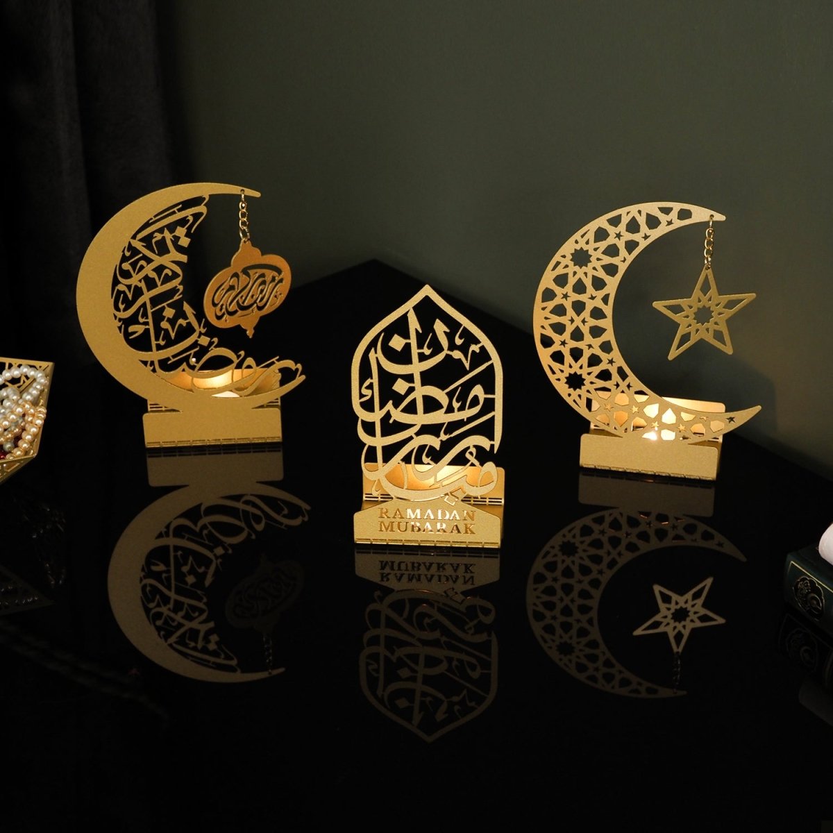 Ramadan Mubarak Set of 3 Metal Candle Holder - WAMH099